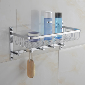 Brass Bathroom Hanging Shelf With Five Hooks Chrome Finish