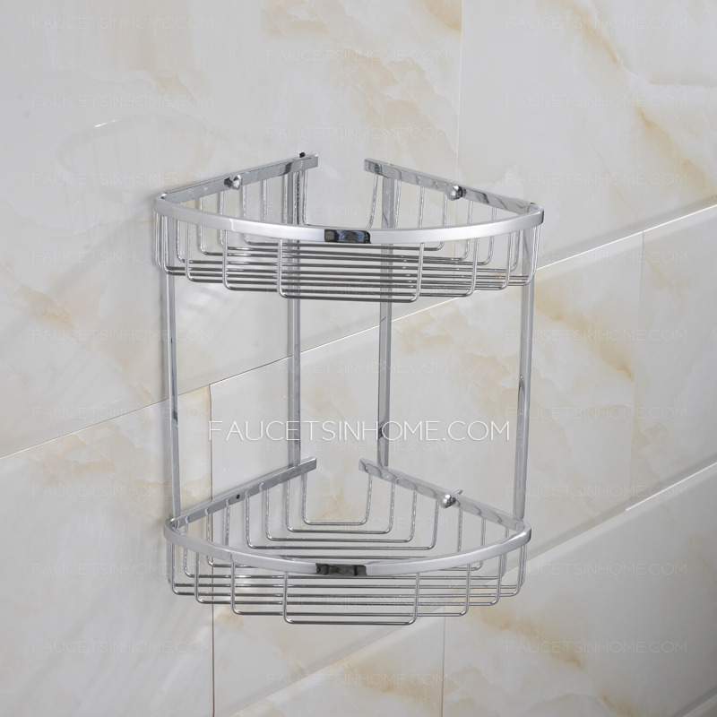 Triangular Shaped Double-Layer Brass Bathroom Storage Basket