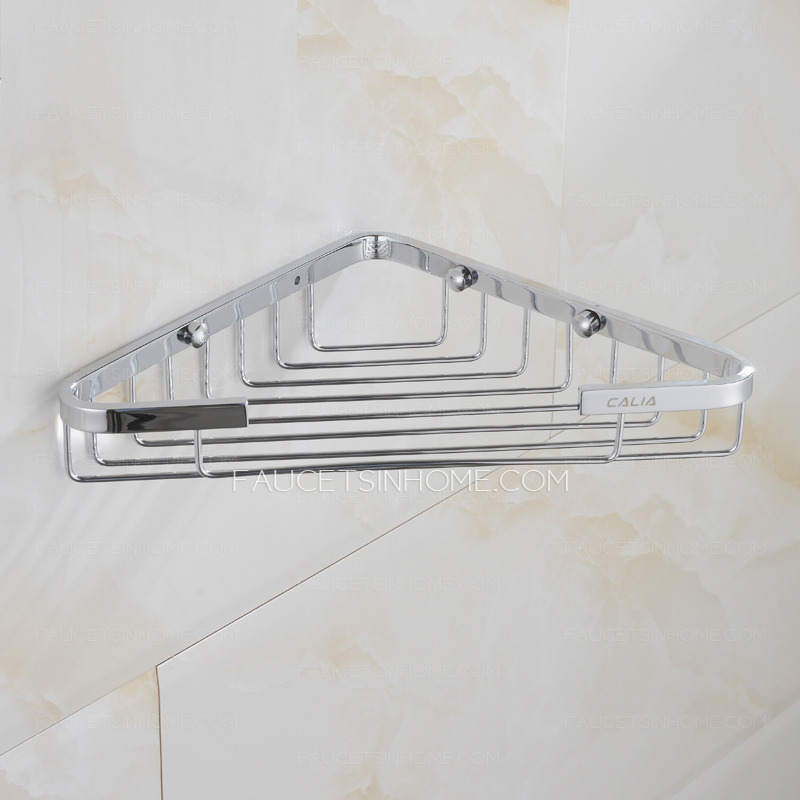 High End Brass Chrome Finish Silver Bathroom Corner Rack