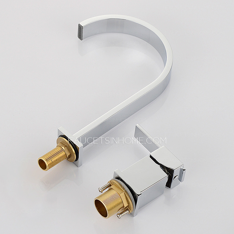 Brass Modern Waterfall Square Handle Bathroom Faucet Set