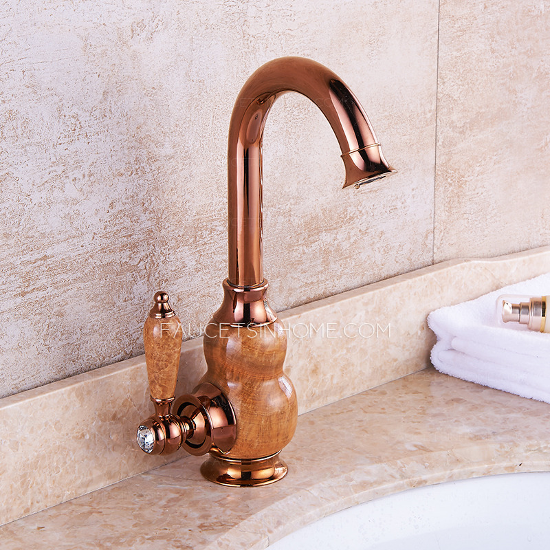 Rose Gold Vintage Style Sink Faucet Bathroom With Marble Handle