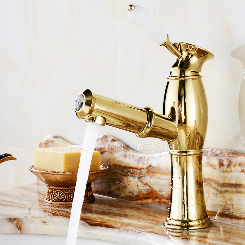 High End Luxury Gold Brass Pull Out Bathroom Faucet