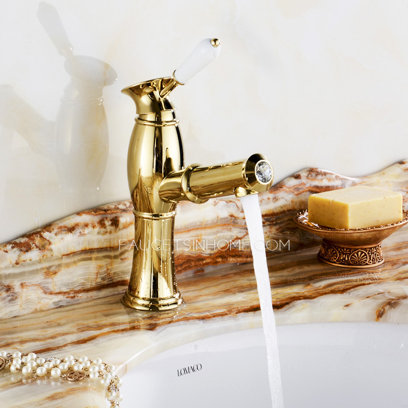 High End Luxury Gold Brass Pull Out Bathroom Faucet