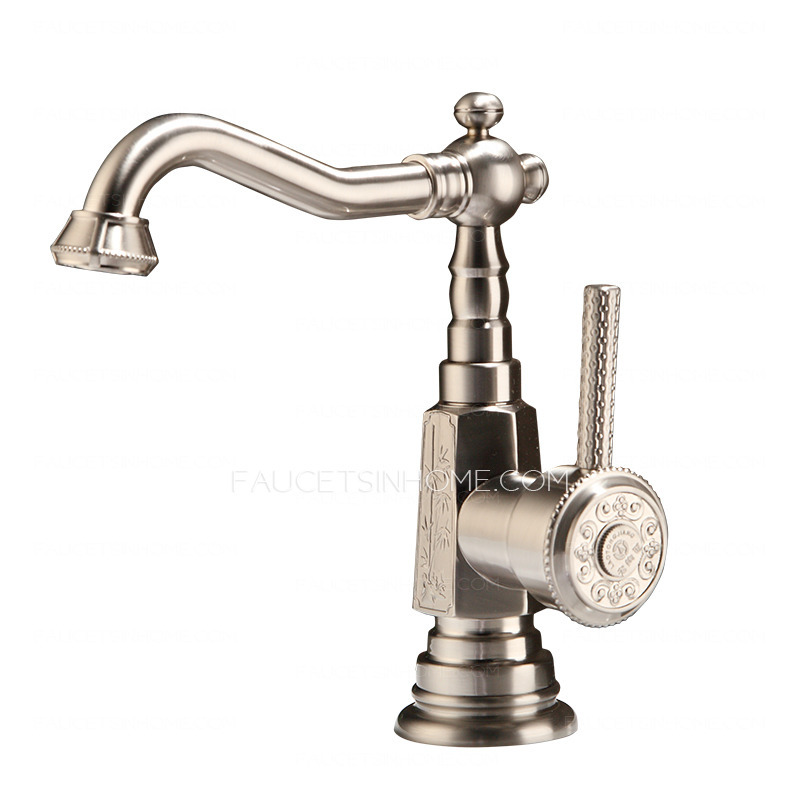 Nickle Brushed Single Hole Short Brass Silver Bathroom Faucet