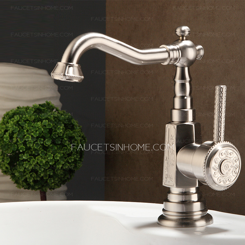 Nickle Brushed Single Hole Short Brass Silver Bathroom Faucet