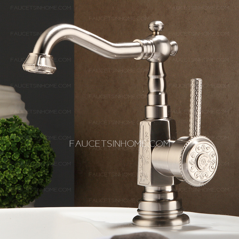 Nickle Brushed Single Hole Short Brass Silver Bathroom Faucet