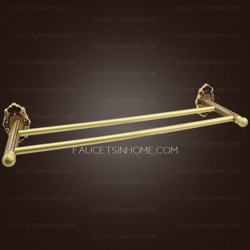 Wall Mounted Vintage Double-Pole Polished Brass Towel Bar