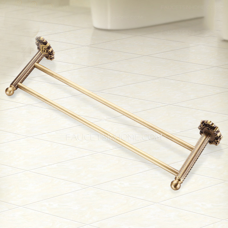 Wall Mounted Vintage Double-Pole Polished Brass Towel Bar