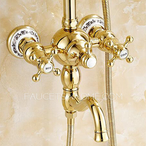 Vintage 2 Handle Ceramic Polished Brass Shower Faucets