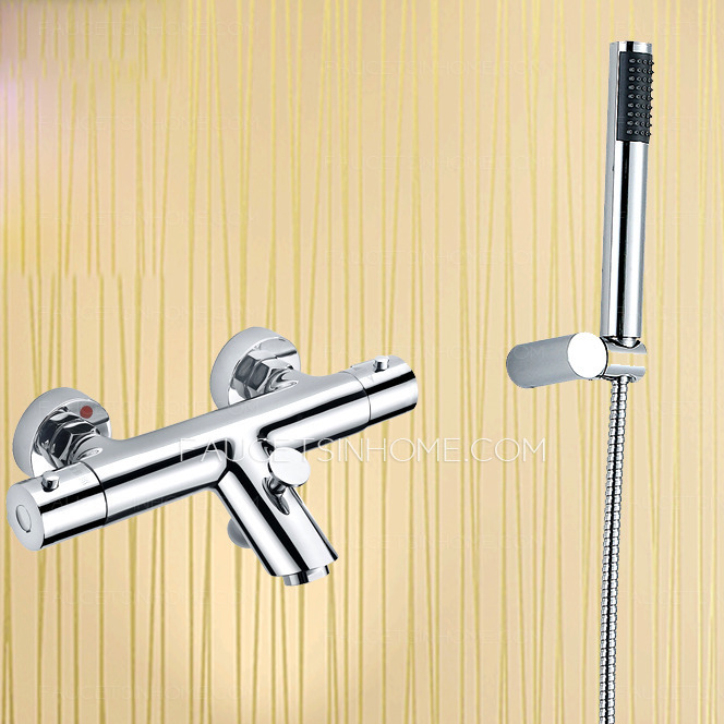 Modern Thermostatic Chrome Wall Mounted Handheld Bathtub Shower Faucets 