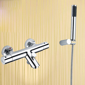 Modern Thermostatic Chrome Wall Mounted Handheld Bathtub Shower Faucets 