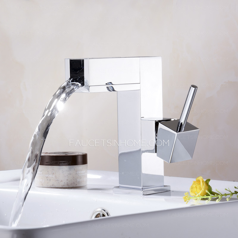 Modern LED Single Handle Chrome Square Waterfall Bathroom Sink Faucet