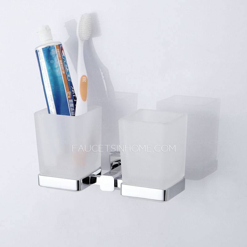 Modern Chrome Double Cups Wall Mounted Toothbrush Holder