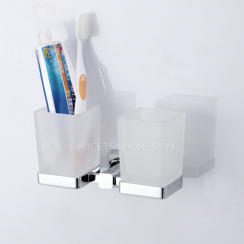 Modern Chrome Double Cups Wall Mounted Toothbrush Holder