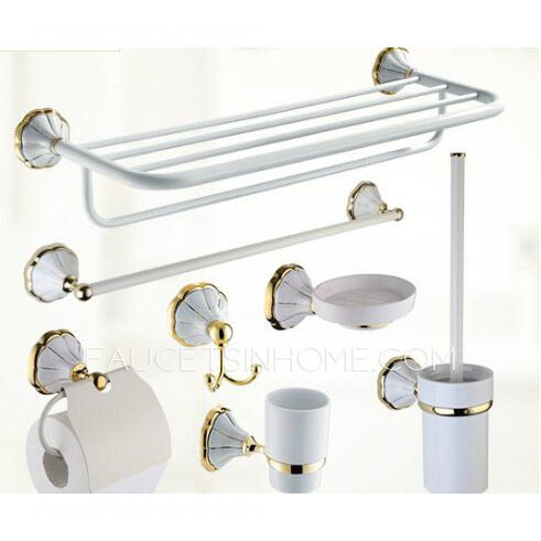 European Antique White Ceramic Wall Mounted Bathroom Accessory Set