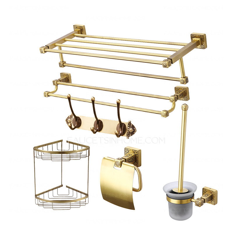 Wholesale 6 Pieces Antique Brass Wall Mounted Bathroom Accessory Set