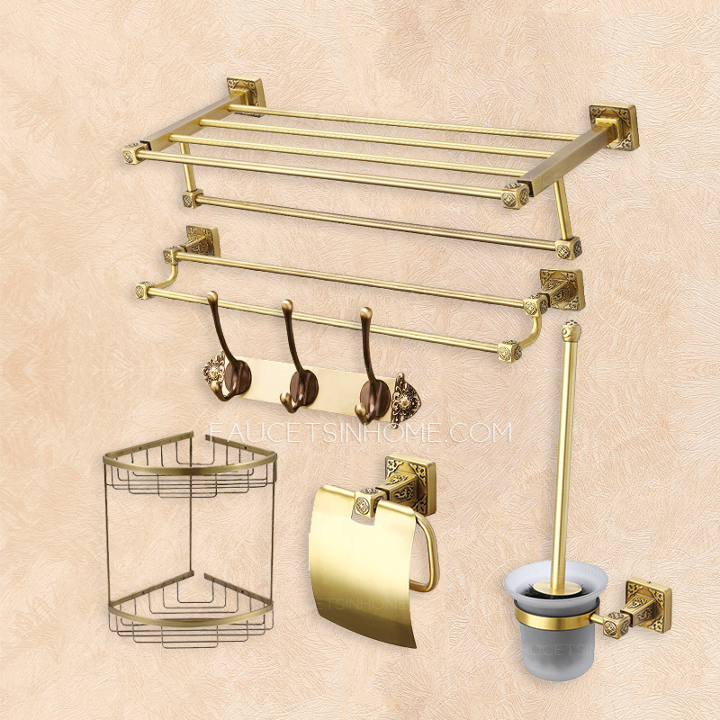 Wholesale 6 Pieces Antique Brass Wall Mounted Bathroom Accessory Set