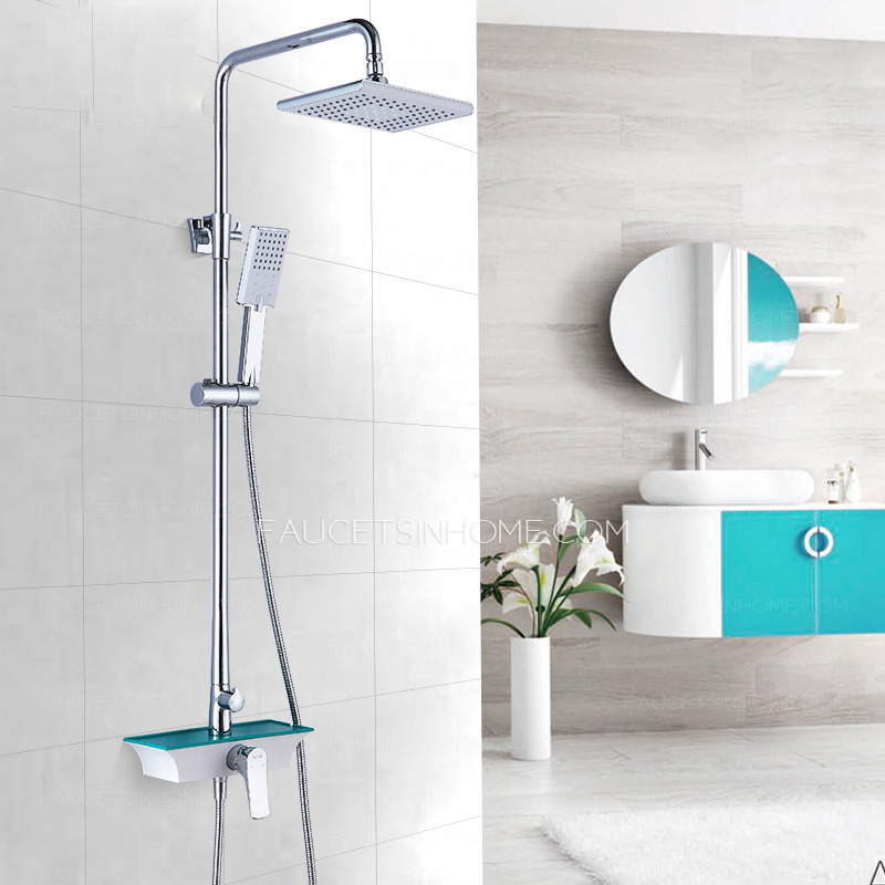 Modern Chrome Brass Lifting Shower System With Square Shower Head