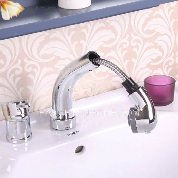 Modern Pullout Spray Two Hole Bathroom Sink Faucet