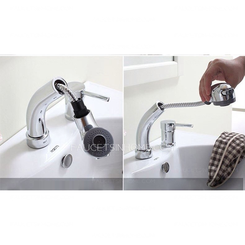 Modern Pullout Spray Two Hole Bathroom Sink Faucet