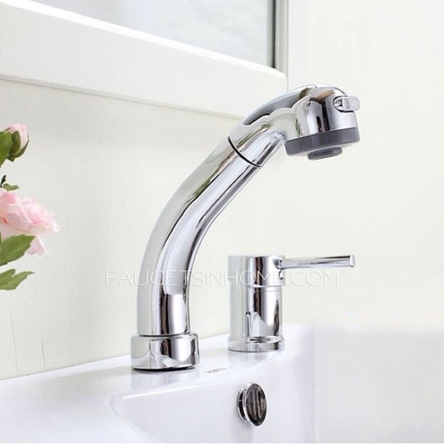 Modern Pullout Spray Two Hole Bathroom Sink Faucet