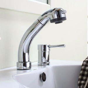 Modern Pullout Spray Two Hole Bathroom Sink Faucet