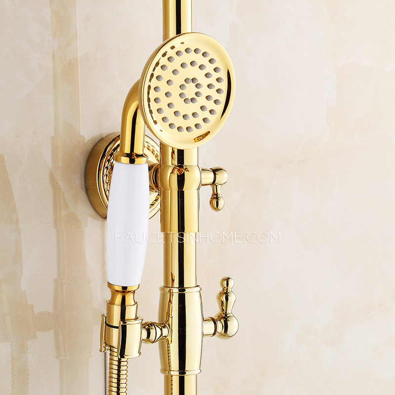 European Natural Jade Electroplated Brass Gold Shower Fixture For Bathroom