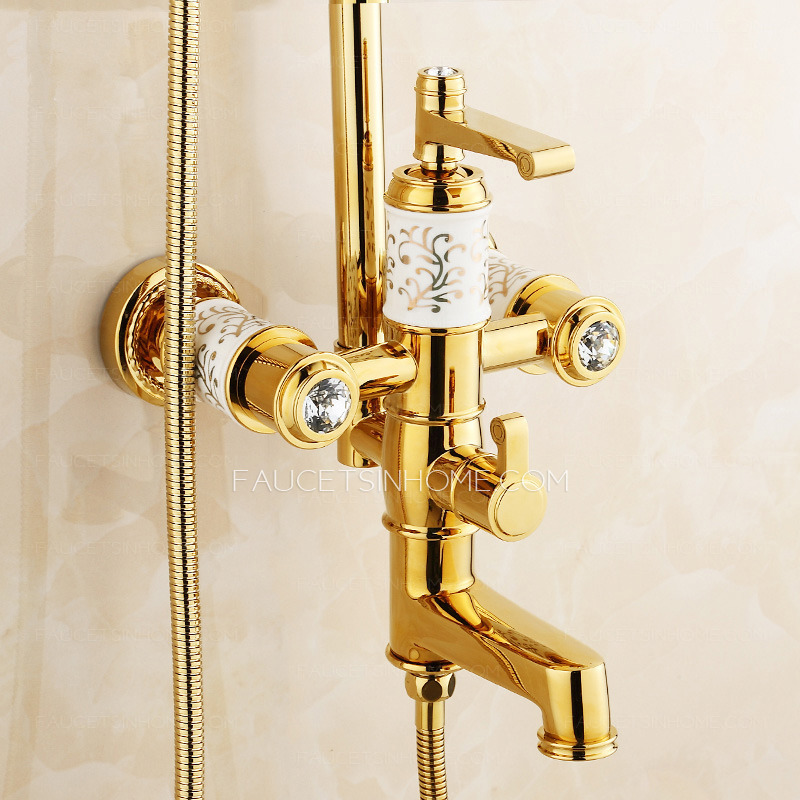 European Natural Jade Electroplated Brass Gold Shower Fixture For Bathroom