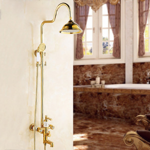 European Natural Jade Electroplated Brass Gold Shower Fixture For Bathroom