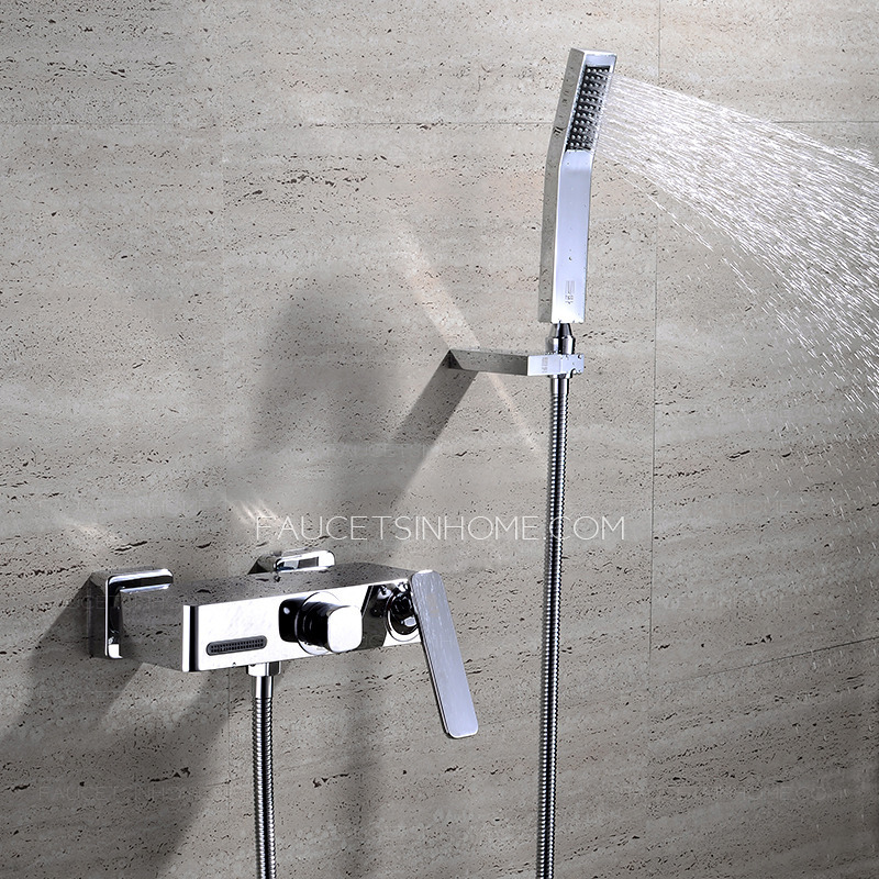 Modern Brass Chrome Bathtub Faucet With Handheld Shower
