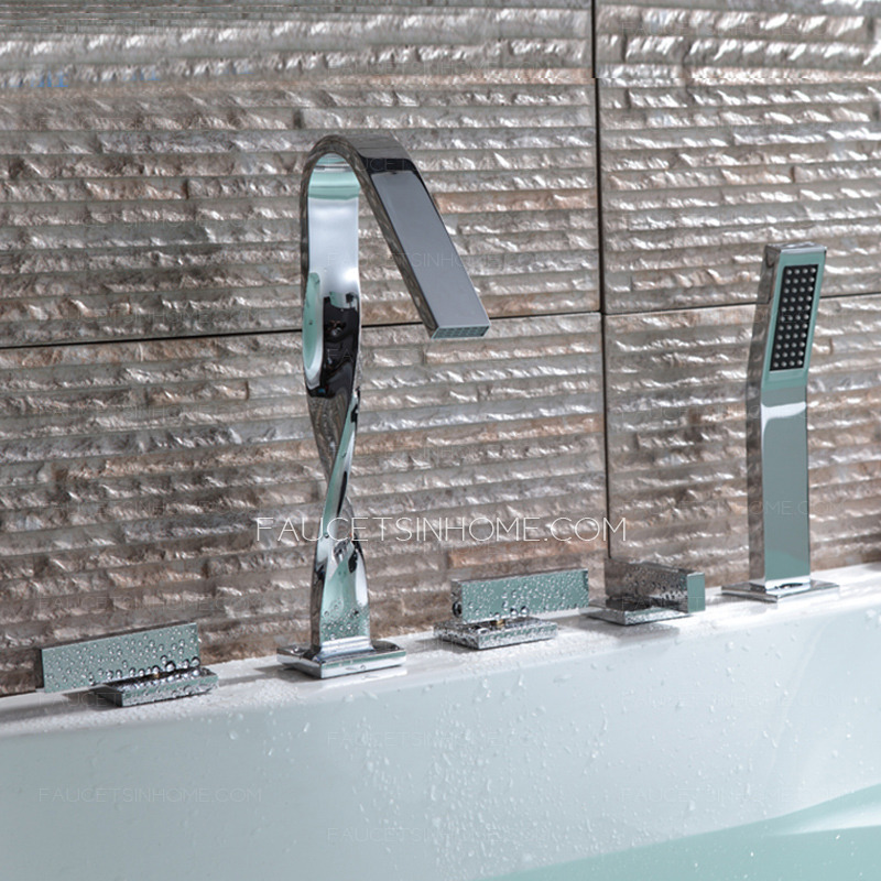 Modern Chic Chrome Brass Bathtub Faucet With Handheld Shower
