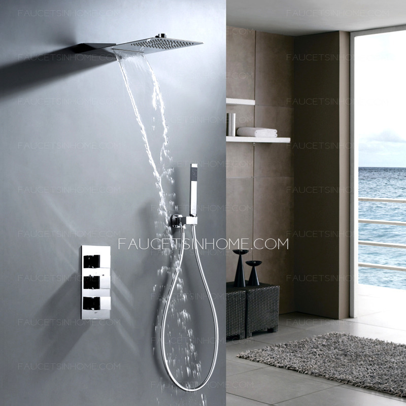 Modern Brass Wall Mount Thermostatic Waterfall Shower System