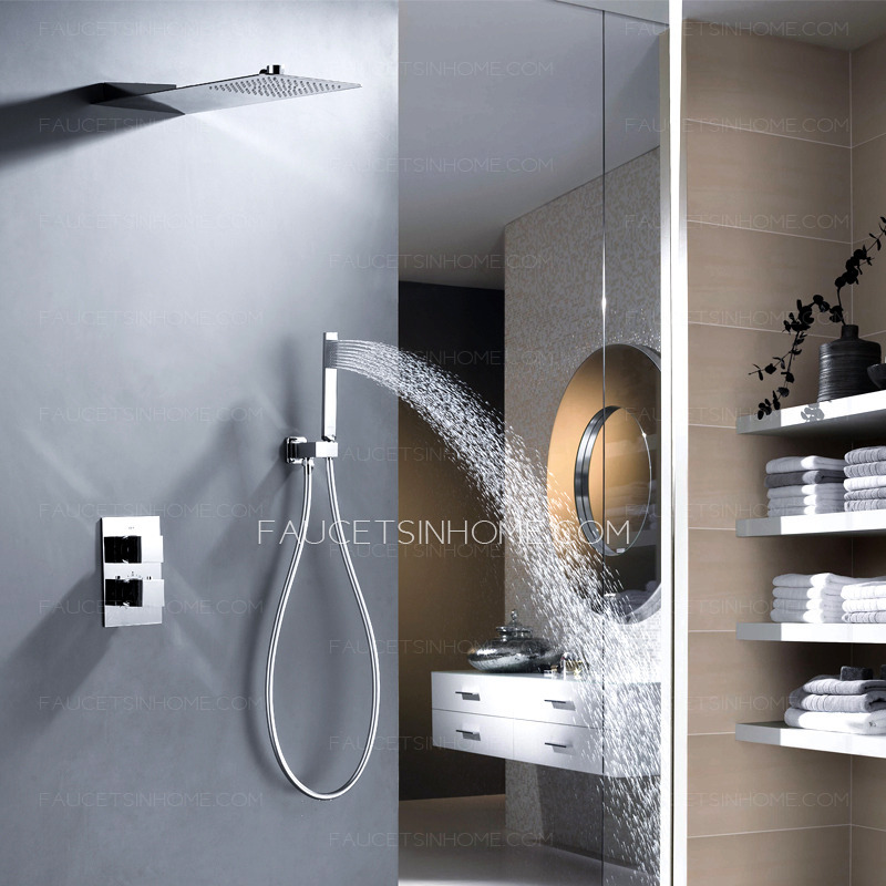 Modern Brass Wall Mount Thermostatic Waterfall Shower System