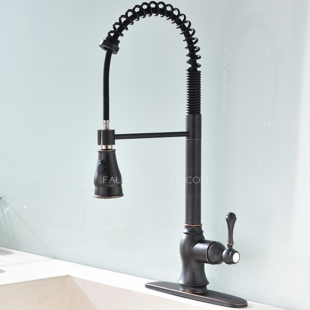 Oil Rubbed Bronze Spring Pull Out Kitchen Faucet With Sprayer