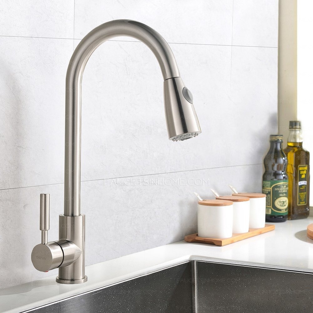 Brushed Nickel Rotatable Brass Pull Down Commercial Kitchen Faucet With Sprayer