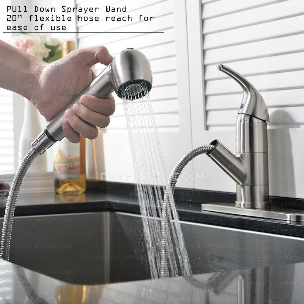 Brushed Nickel Commercial Kitchen Faucet With Pull Out Sprayer