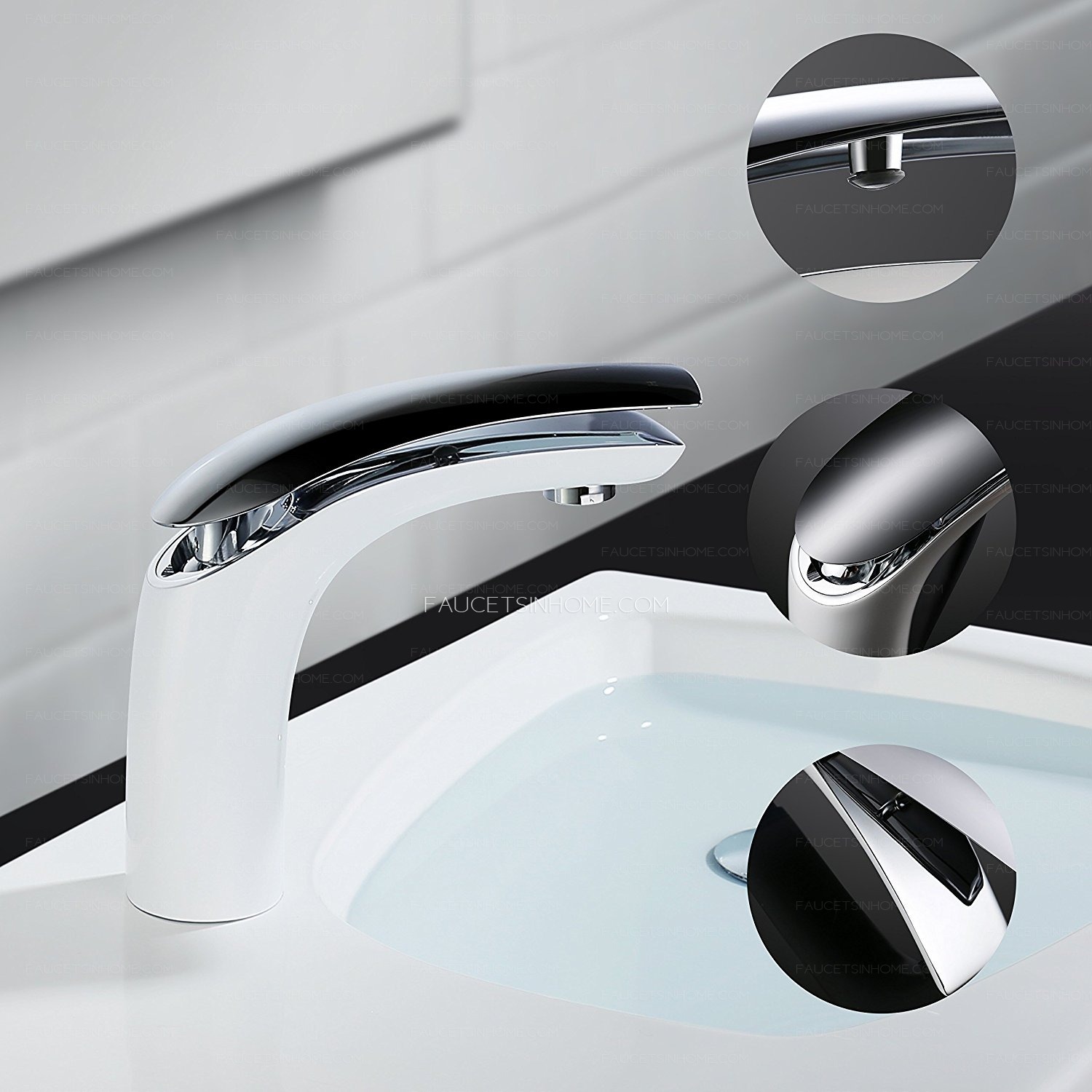 White Chrome Single Lever Vessel Sink Faucet For Bathroom Lavatory