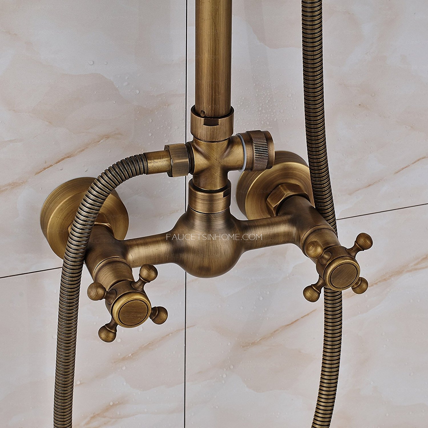 Antique Brass Rainfall Shower Faucet Brushed Gold Shower Head