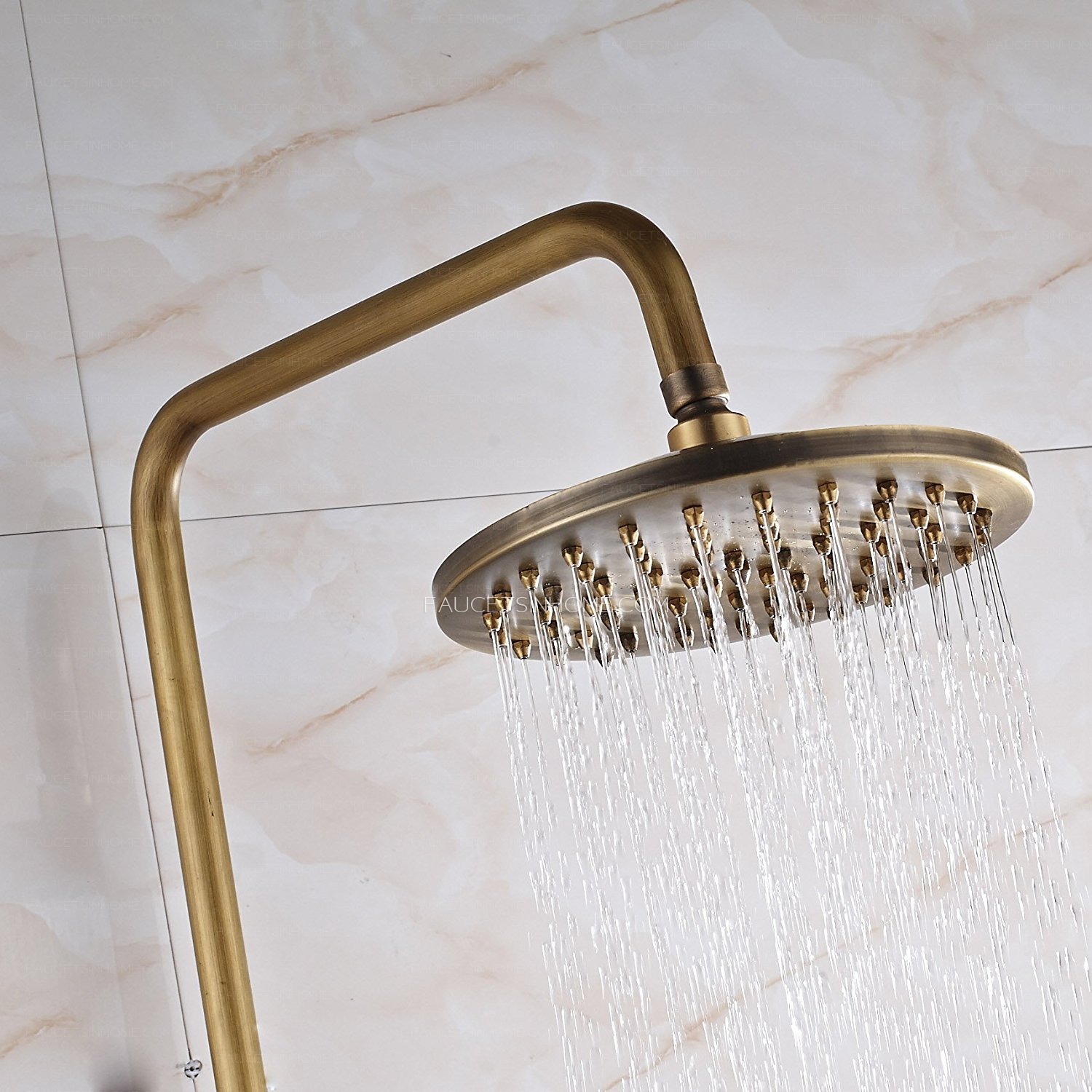 Antique Brass Rainfall Shower Faucet Brushed Gold Shower Head