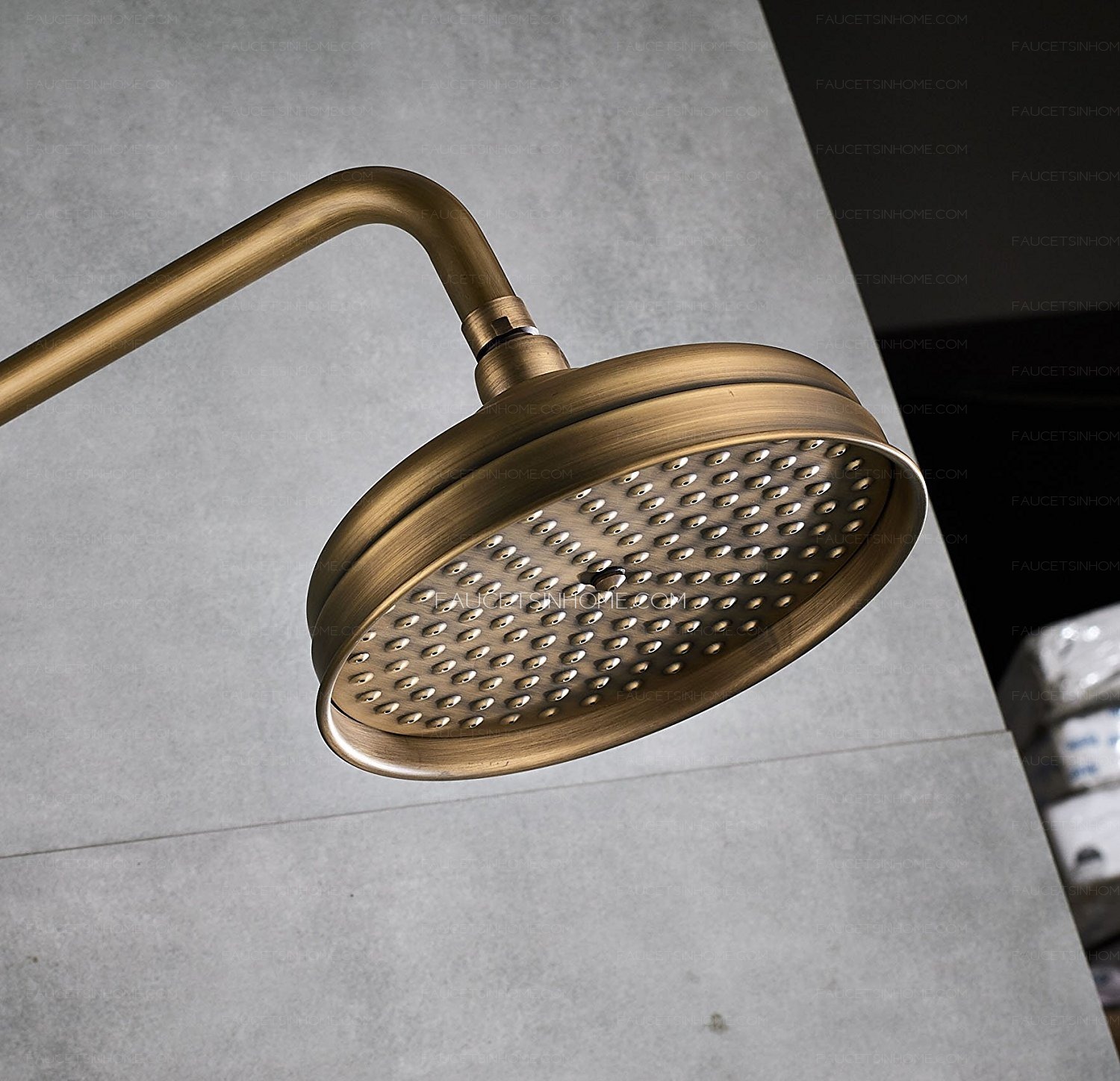 Antique Brass Shower Faucet Brushed Gold Rainfall Shower Head