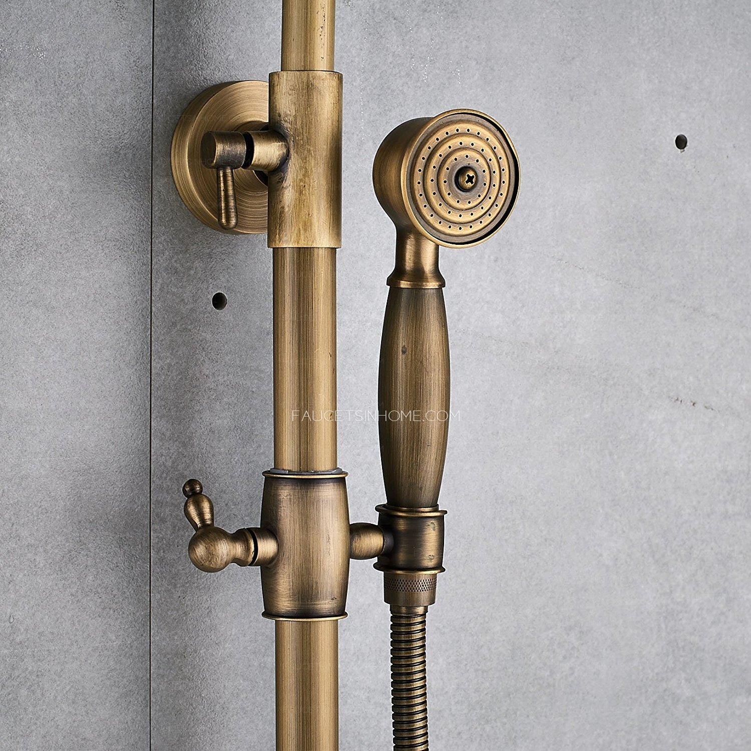Antique Brass Shower Faucet Brushed Gold Rainfall Shower Head
