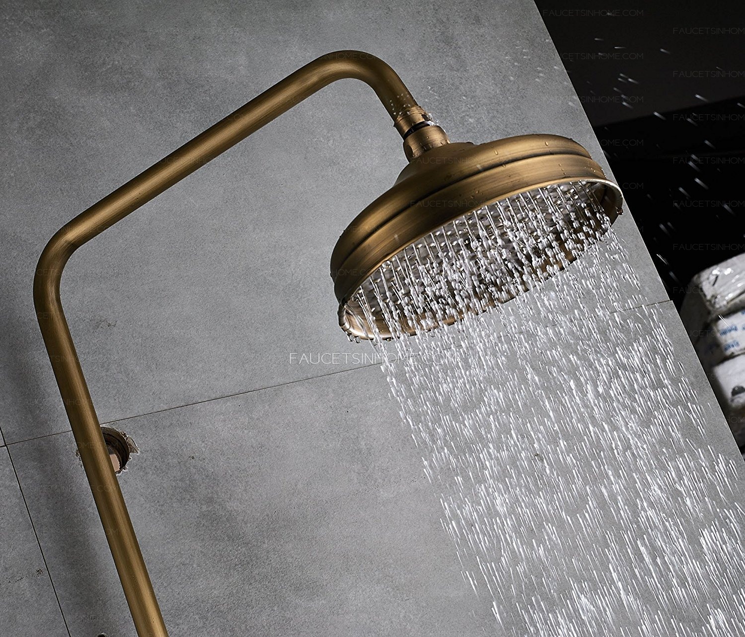 Antique Brass Shower Faucet Brushed Gold Rainfall Shower Head
