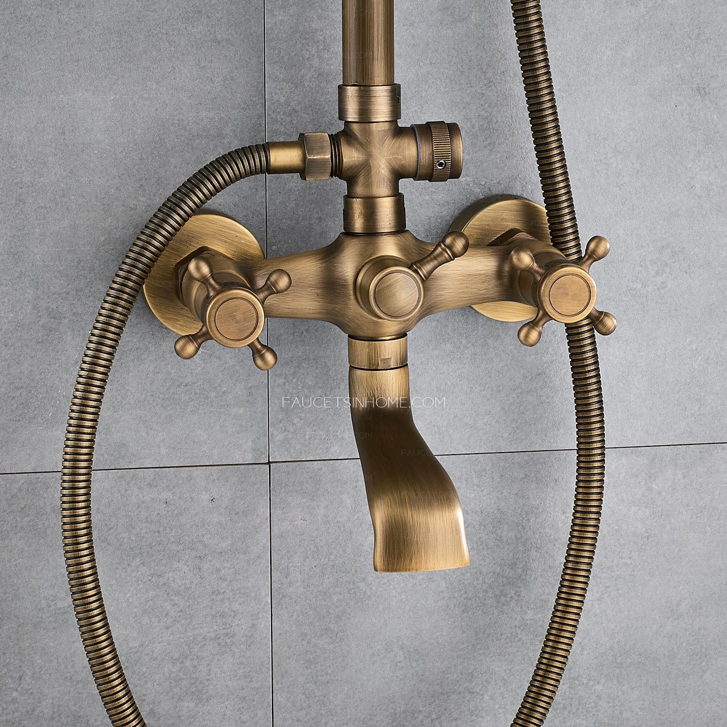 Antique Brass Shower Faucet Brushed Gold Rainfall Shower Head