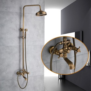 Antique Brass Shower Faucet Brushed Gold Rainfall Shower Head