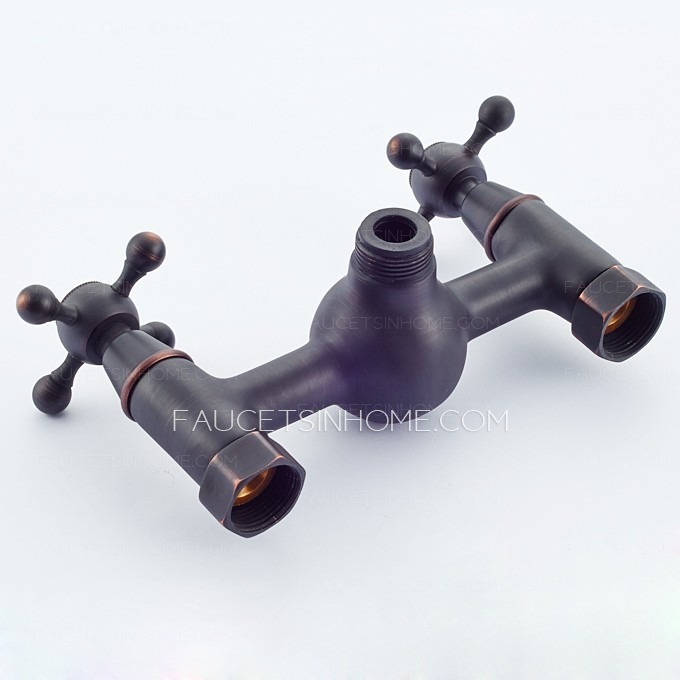 Matte Black Exposed Shower Faucet Oil Rubbed Bronze Finish Double Cross Handle