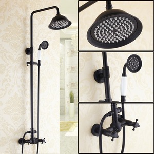 Matte Black Exposed Shower Faucet Oil Rubbed Bronze Finish Double Cross Handle