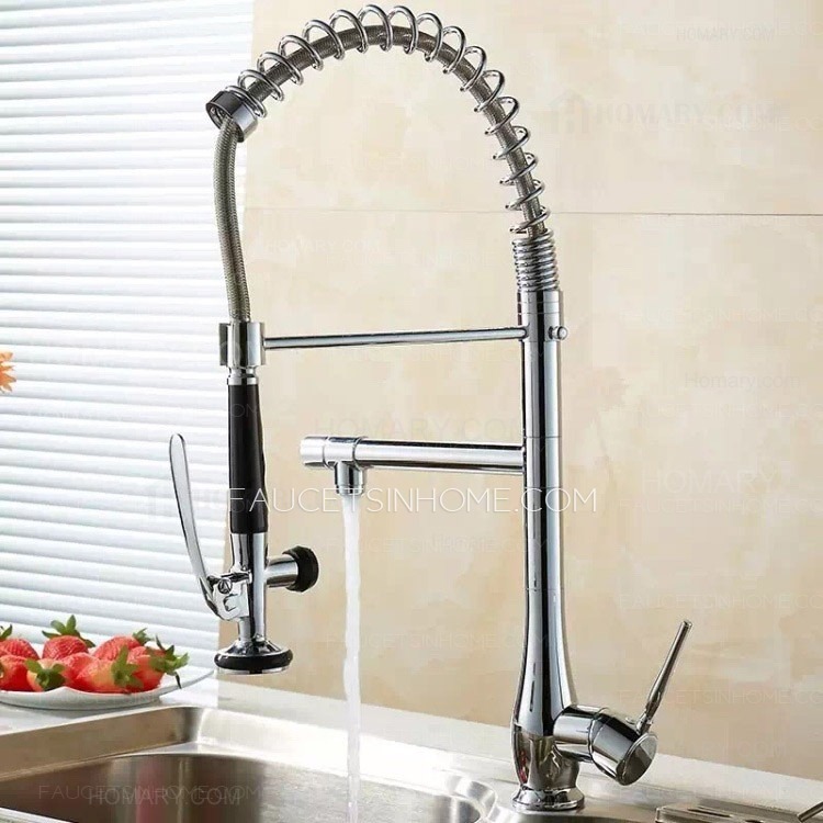 Chrome Commercial Pull Out Single Handle Kitchen Sink Faucet Pre Rinse