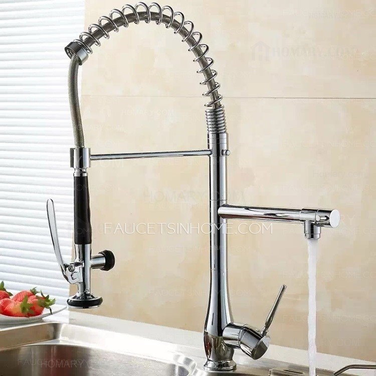 Chrome Commercial Pull Out Single Handle Kitchen Sink Faucet Pre Rinse