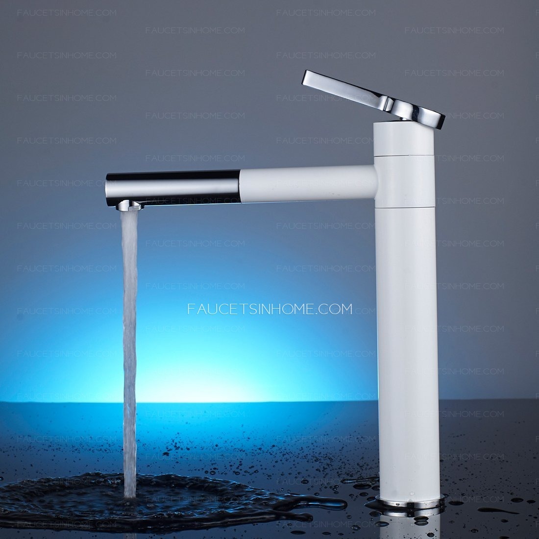 White Chrome Tall Brass Bathroom Faucet Mixer Tap Single Handle Rotatable