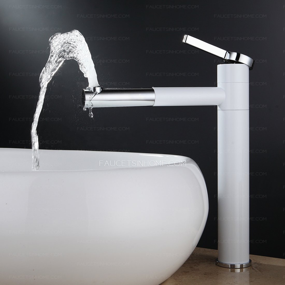 White Chrome Tall Brass Bathroom Faucet Mixer Tap Single Handle Rotatable